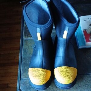 Men's Black and Yellow Boots